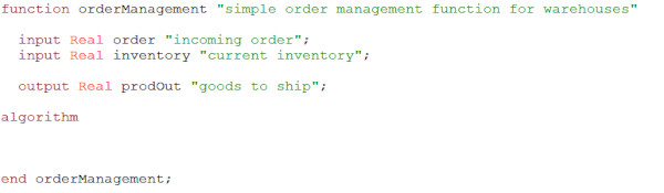 Declaration of inputs and outputs of the function